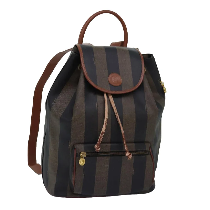 Fendi Baguette bags featuring the iconic FF logo plaque for a branded lookFENDI Pecan Canvas Backpack Brown Black  ep4454