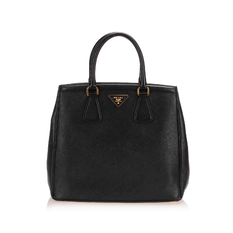 Prada bags with a snap - button closure and a decorative charm for a fashionable lookPrada Saffiano Leather Parabole Tote  (SHG-13711)