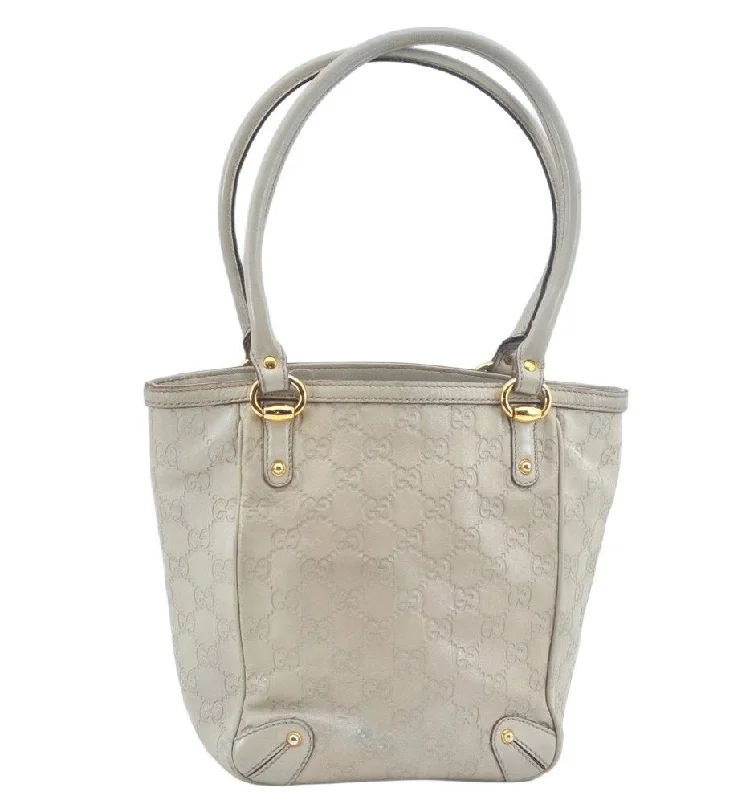 Women Gucci bags with a magnetic snap closure for easy accessAuthentic GUCCI Guccissima Shoulder Tote Bag GG Leather 161129 White L0336