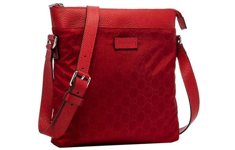 Gucci handbags for women with a beaded trimGUCCI Logo Leather Logo Nylon Shoulder Messenger Bag Red Classic 510342-K28AN-6523