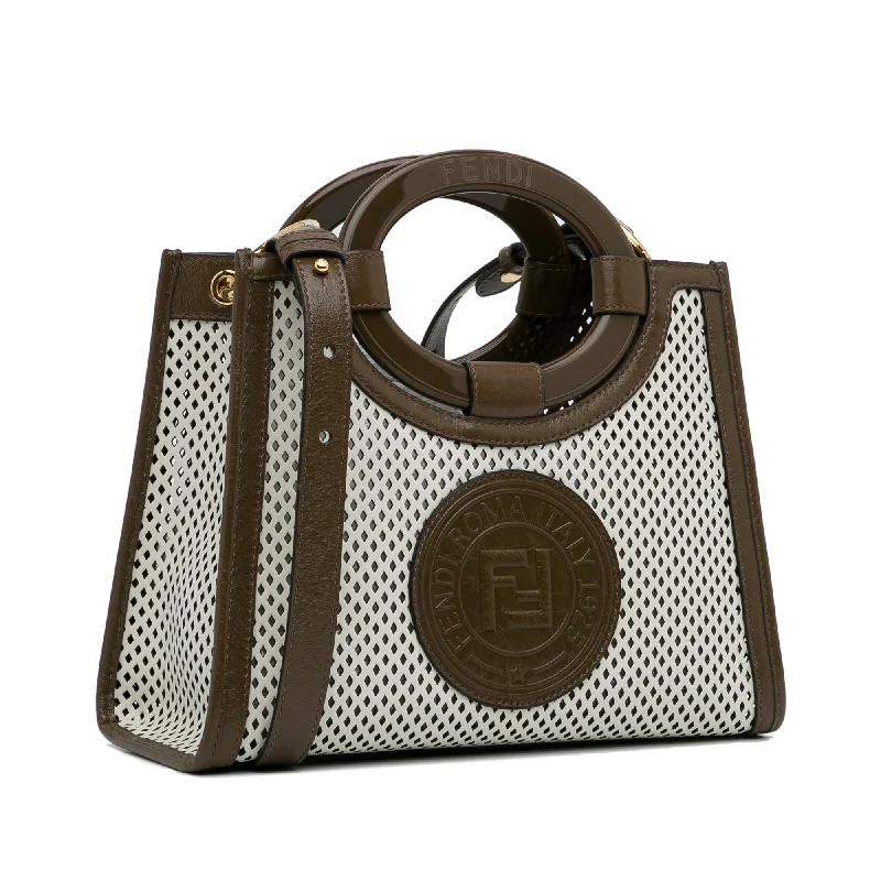 Fendi crossbody bags with a faux fur trim for a warm and stylish winter accessoryFendi Small Perforated Runaway Tote Bag (SHG-cYlvjD)