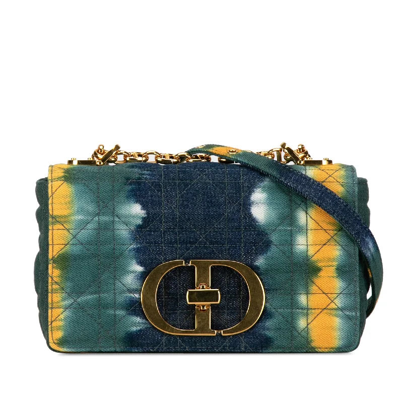 Stylish Christian Dior shoulder bags with a tassel - adorned zipperBlue Dior Small Denim Tie-Dye Cannage Caro Bag