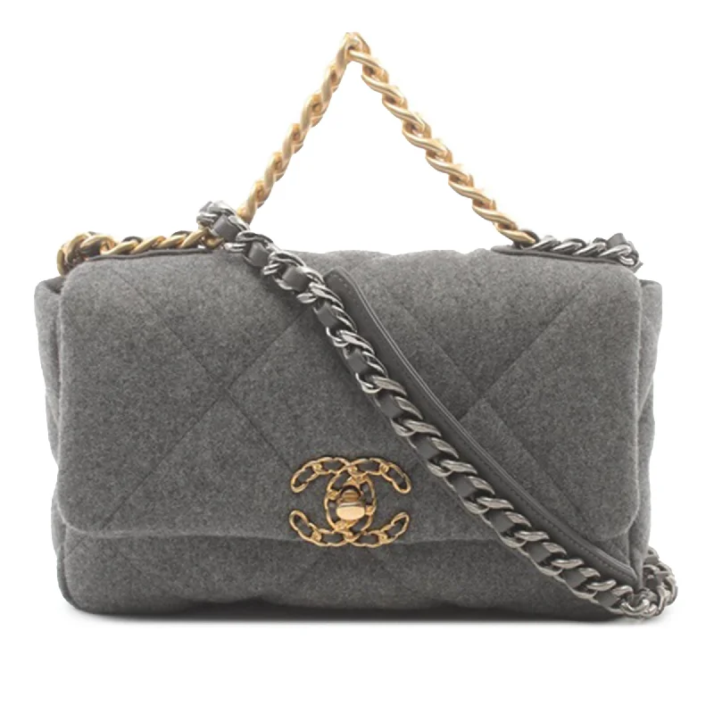 Chanel Lightweight Handbag for Daily ErrandsGray Chanel Medium Wool 19 Flap Satchel