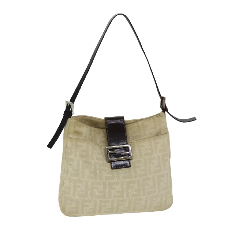 Fendi Baguette bags with a glitter - infused leather surface for a glamorous and sparkly lookFENDI Zucca Canvas Mamma Baguette Shoulder Bag Beige  yk13591