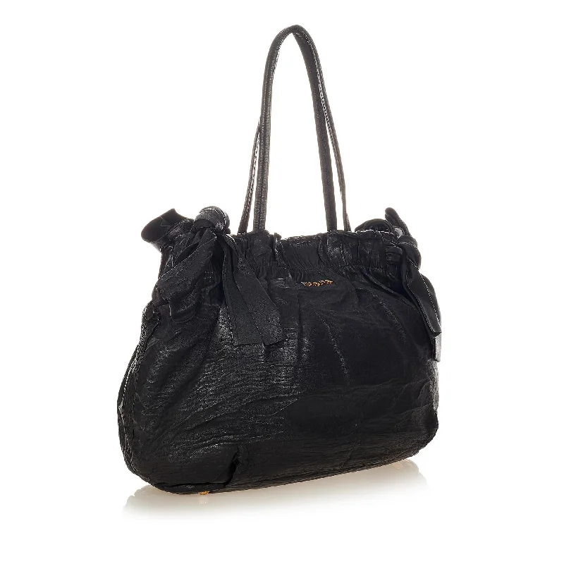 Ladies Prada shoulder bags with a wide - width strap for enhanced comfortPrada Bow Nappa Leather Satchel 37744