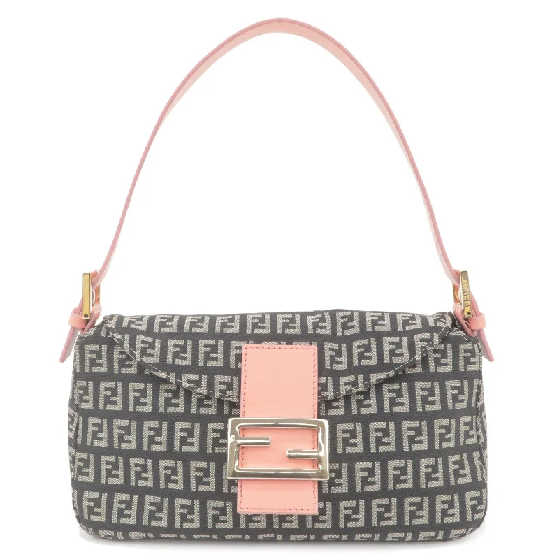 Fendi By The Way bags with a 3D - printed FF logo for a modern and textured lookFENDI Zucchino Mamma Baguette Canvas Leather Bag Black Pink 8BR003