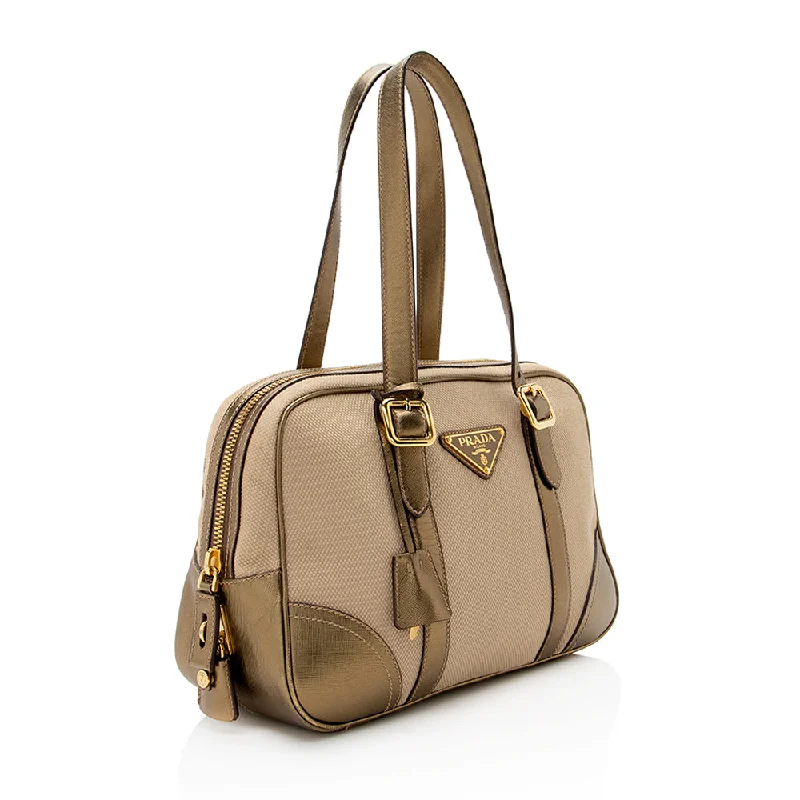 Ladies Prada Galleria bags with gold - toned hardware for a luxurious touchPrada Bowling Metallic Satchel 21637