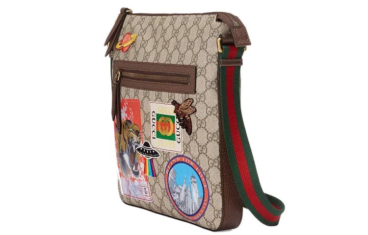 Ladies Gucci shoulder bags with a wide - width strapGUCCI Tiger Head Embroidered Stripe Webbing Canvas Shoulder Messenger Bag / Multicolor Unisex 406408-K9RNT-8967