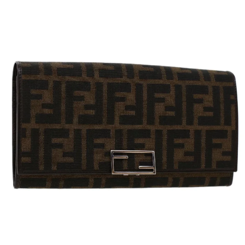 Ladies Fendi Peekaboo bags with a front - pocket organizer for quick access to essentialsFENDI Zucca Canvas Long Wallet Black Brown  45644