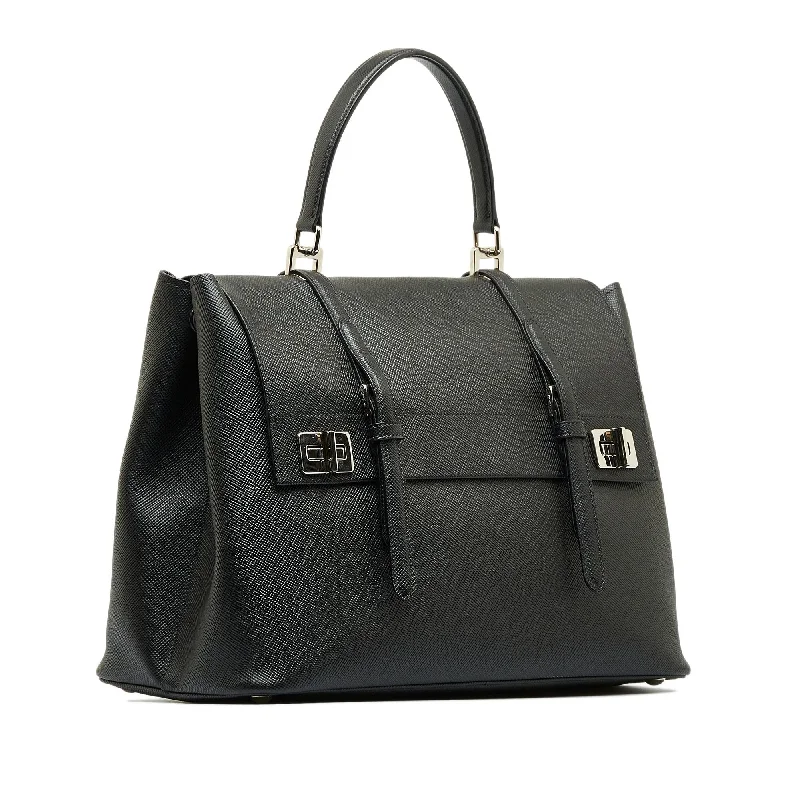 Prada bags with a front - flap pocket for quick access to essentialsPrada Saffiano Double Turnlock Satchel (SHG-YAGoX0)