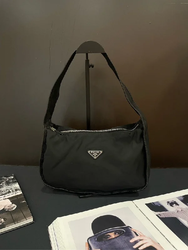 Prada bags with a front - flap pocket for quick access to essentialsPrada Black Nylon Hobo Shoulder Bag Vintage Medium