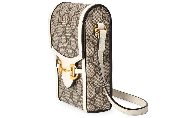 Women Gucci Sylvie bags featuring the signature web stripeGUCCI Horsebit 1955 Logo Canvas Phone Bag Box Shoulder Messenger Bag Mini / Ebony / White Unisex 625615-92TCG-9761