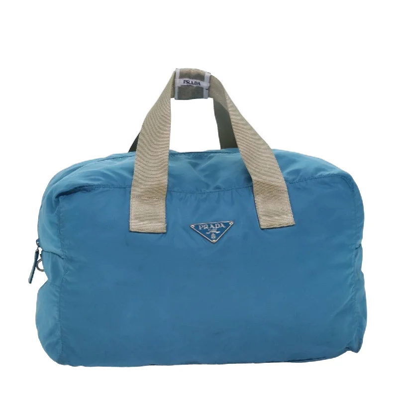 Prada bags with a back - zip pocket for storing valuables securelyPRADA Boston Bag Nylon Light Blue Auth 77639