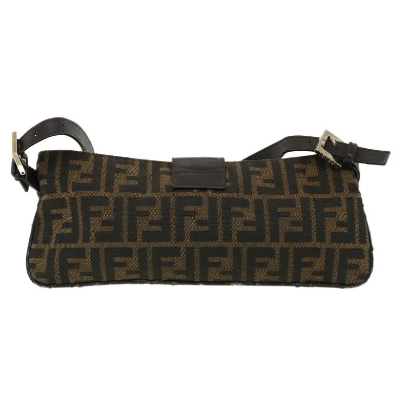 Fendi bags with a front - zip pocket for small items such as lip balm and earphonesFENDI Zucca Canvas Shoulder Bag Brown Black  rd4161