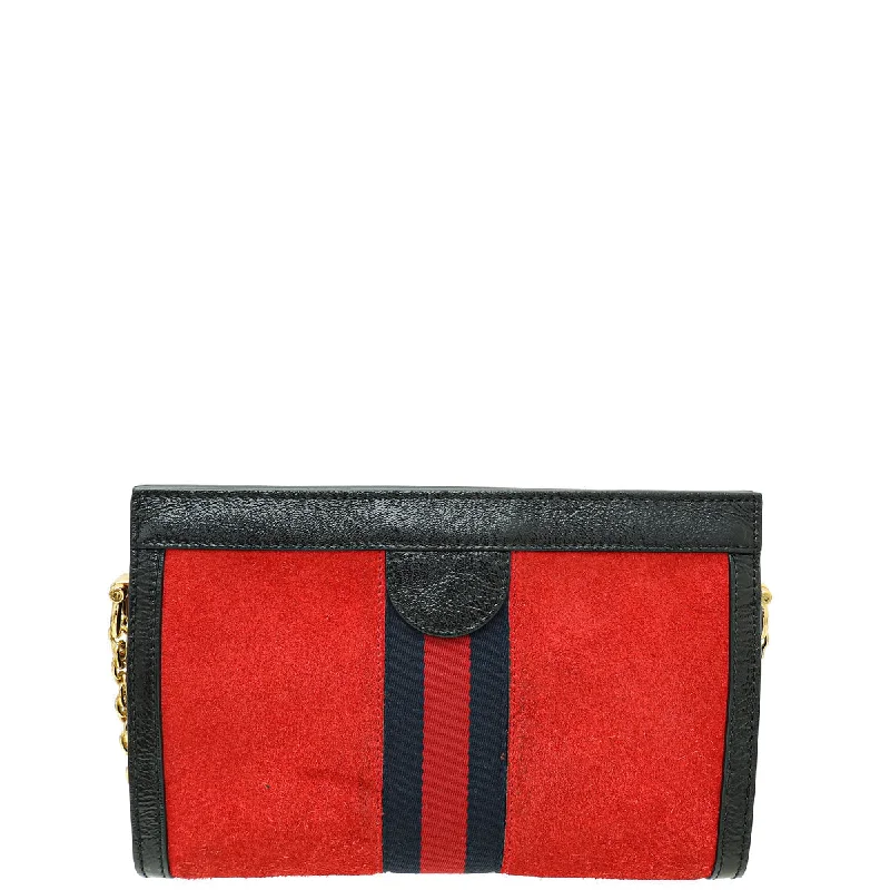 Ladies Gucci shoulder bags with a tassel decorationGucci Tricolor Suede Web Ophidia Small Shoulder Bag