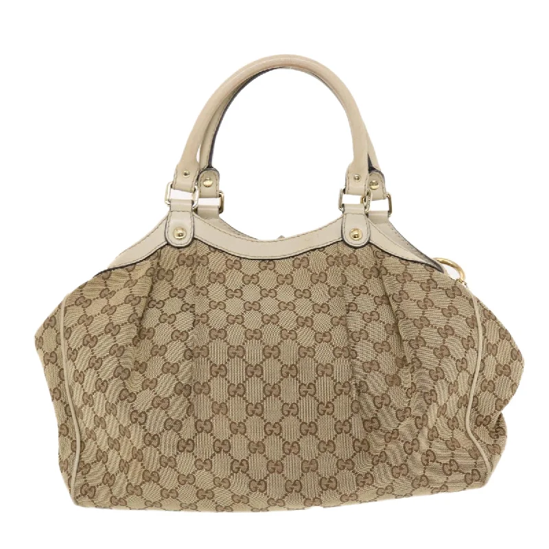 Women Gucci bags with a chain - link trim and a leather bodyGUCCI GG Canvas Hand Bag Beige 211944  49795