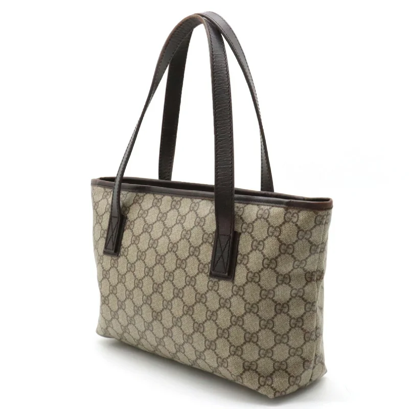 Ladies Gucci shoulder bags with a single - handle designGUCCI GG Supreme Plus Tote Bag Shoulder Beige Dark Brown 181086