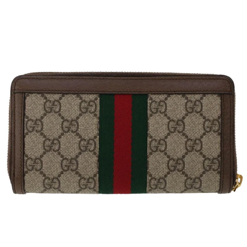 Women Gucci bags with a chain - link trim and a leather bodyGUCCI GG Canvas Web Sherry Line Ophidia Long Wallet Beige Red 523154  49471