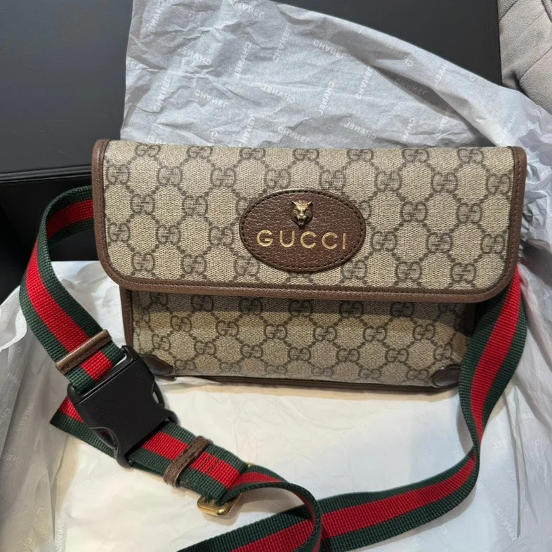 Women Gucci bags with a zip - around closure for securityGucci Beige Brown Monogram Canvas Bumbag