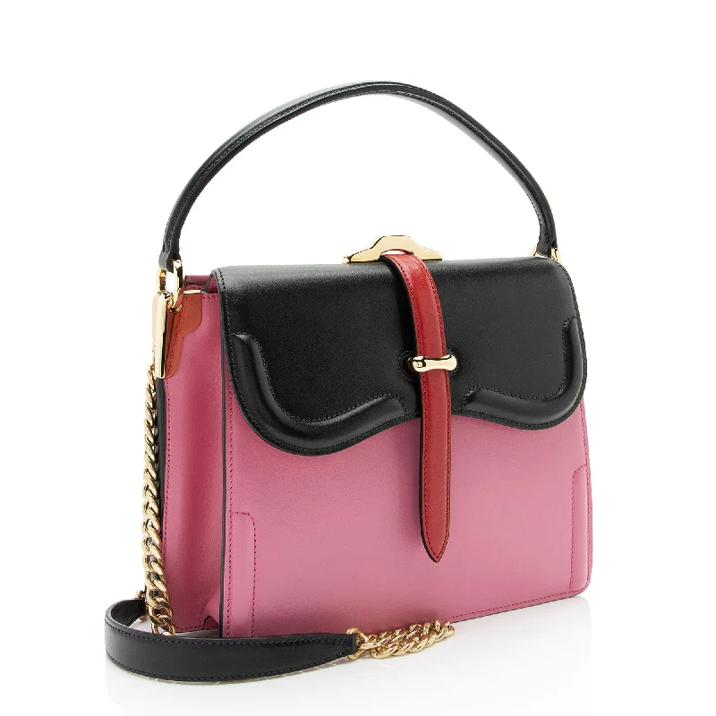 Ladies Prada Galleria bags with gold - toned hardware for a luxurious touchPrada Calfskin City Belle Top Handle cC659V