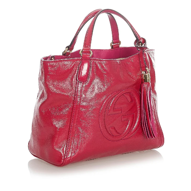 Gucci Marmont bags for women with a contrast - colored interiorGucci Soho Patent Leather Satchel (SHG-31947)