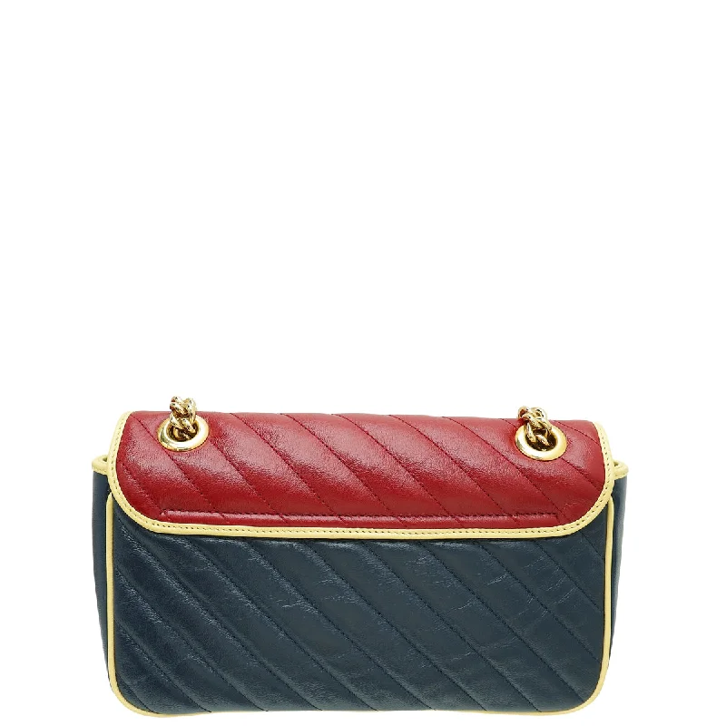 Women Gucci bags with a zippered interior pocketGucci Tricolor GG Torchon Marmont Flap Small Shoulder Bag