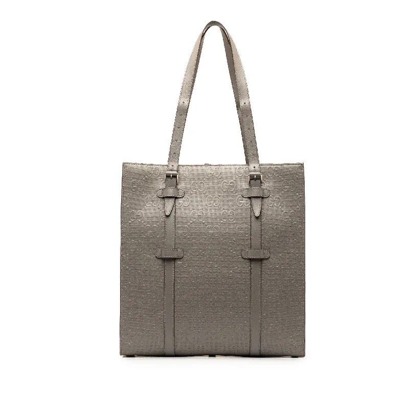 Gucci handbags for women with a back - zip pocketGray Gucci GG Embossed Leather Vertical Tote