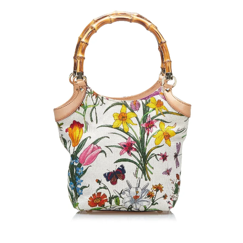 Women Gucci crossbody bags with a printed floral patternGucci Bamboo Flora Handbag