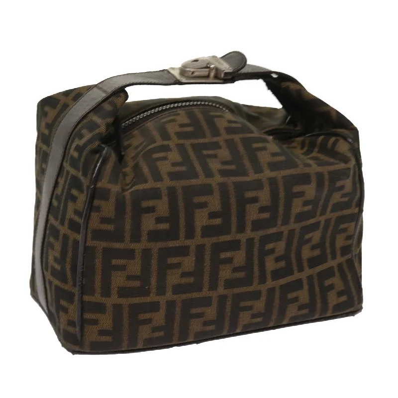 Fendi tote bags with a double - zip closure for enhanced securityFENDI Zucca Canvas Hand Bag Black Brown  ac2608