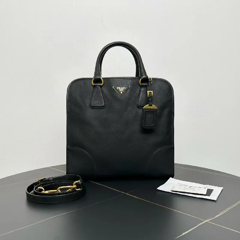 Prada nylon backpacks with a padded back panel for comfort during long - term usePrada Black Leather Tote Bag Medium Size