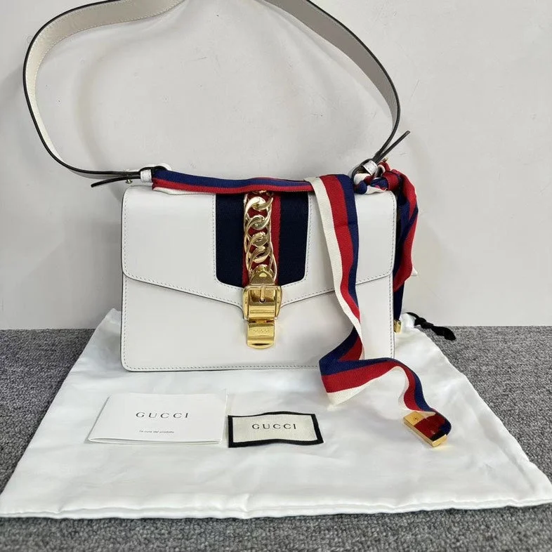 Gucci Marmont bags for women with gold - toned hardwareGucci Sylvie White Leather Shoulder Bag with Dustbag