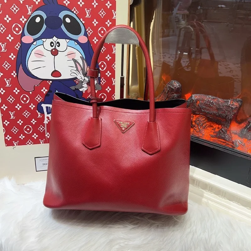 Ladies Prada Re - Edizione 2005 bags with a star - shaped charm for a playful touchPrada Double Red Leather Tote Bag Large