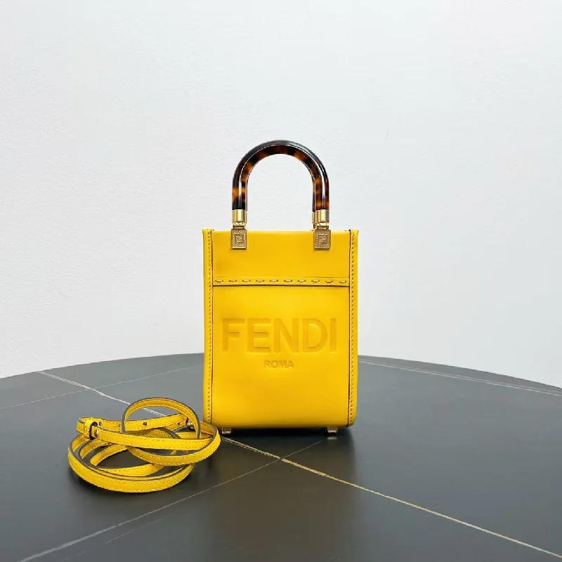 Fendi Baguette bags with a studded leather trim for a bold and edgy lookFendi Mini Tote Bag Yellow Tortoiseshell Handle