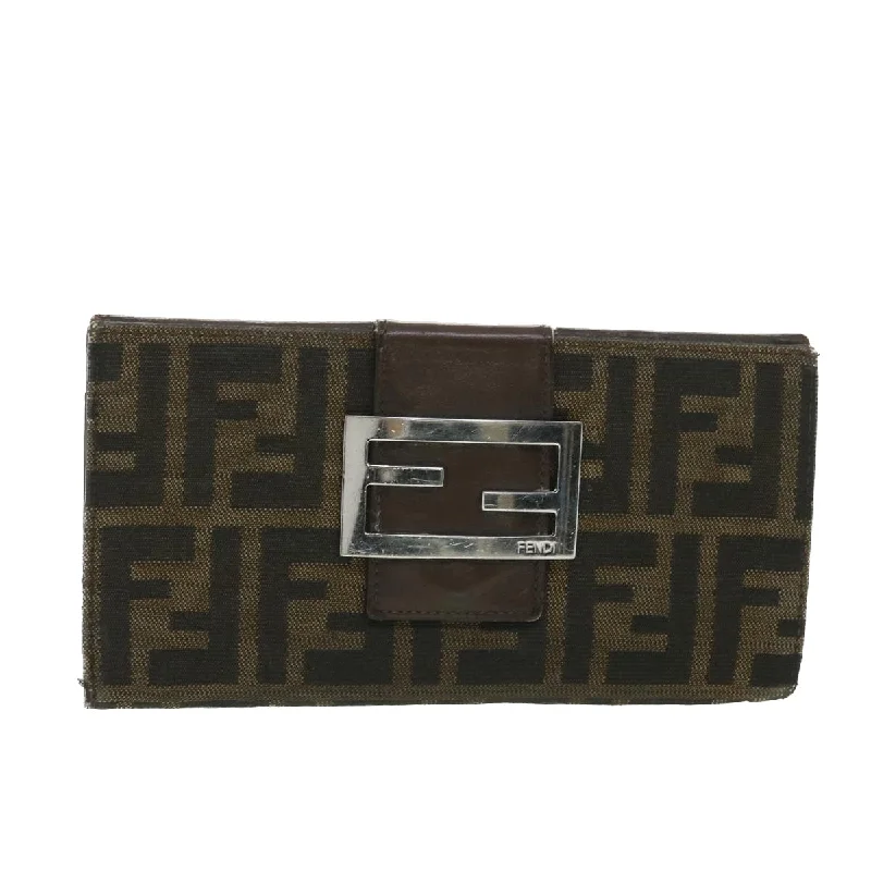 Fendi handbags with a beaded trim for a glamorous and eye - catching lookFENDI Zucca Canvas Long Wallet Black Brown 2400-31133 018  38704