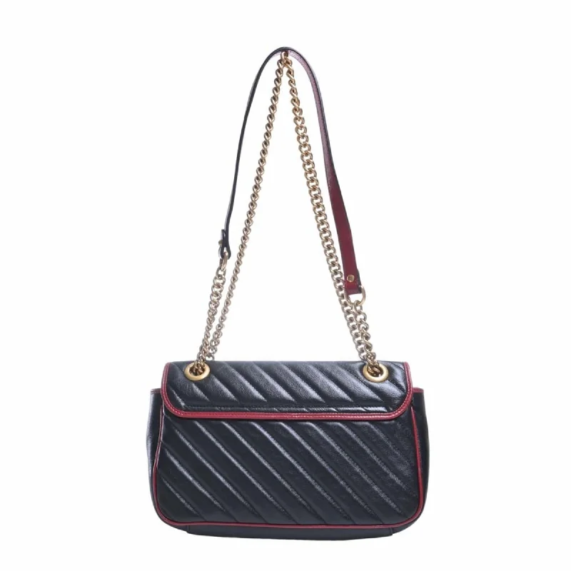 Gucci Dionysus bags for women with tiger - head claspsGUCCI GG Marmont Leather Chain Shoulder Bag 443497 Black/Red Women's