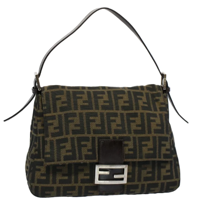 Fendi tote bags with a solar - powered charging panel for eco - friendly chargingFENDI Zucca Canvas Mamma Baguette Shoulder Bag Black Brown  54707