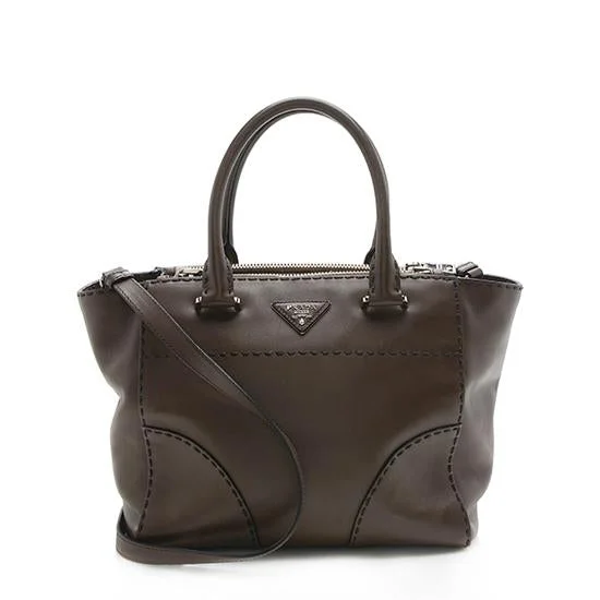 Ladies Prada Galleria bags with gold - toned hardware for a luxurious touchPrada Saffiano Leather Stitched City Small Tote - FINAL SALE (SHF-11075)