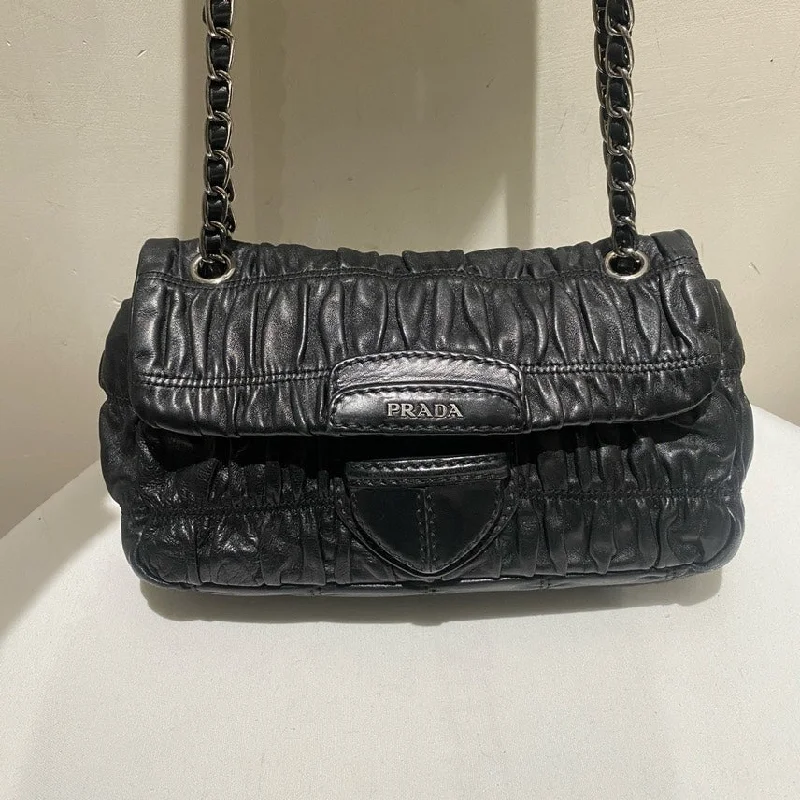 Prada crossbody bags with a woven leather strap for a unique texturePrada Black Leather Chain Shoulder Bag Medium