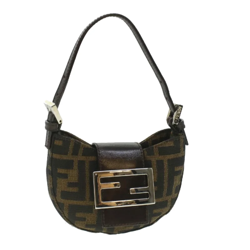 Ladies Fendi Peekaboo bags with a textured leather surface for a more tactile and luxurious feelFENDI Zucca Canvas Mamma Baguette Pouch Black Brown  37728A