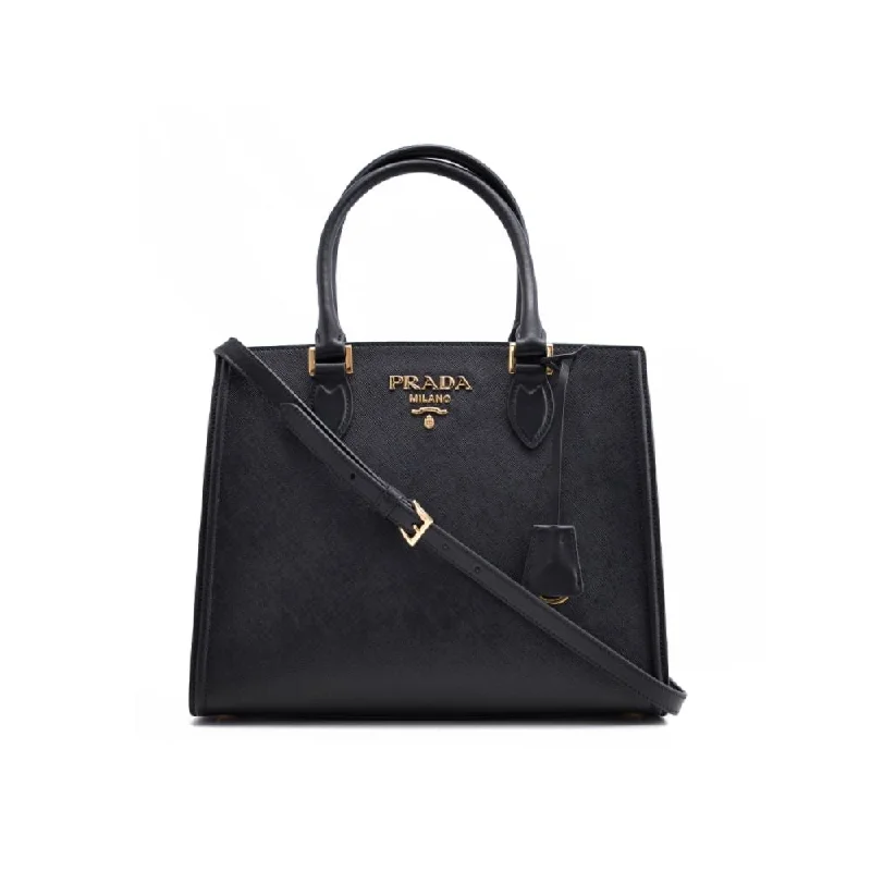 Prada bags with a zip - top closure and multiple interior pockets for organizationPrada Saffiano Lux Black Medium Satchel Handbag 1BA227