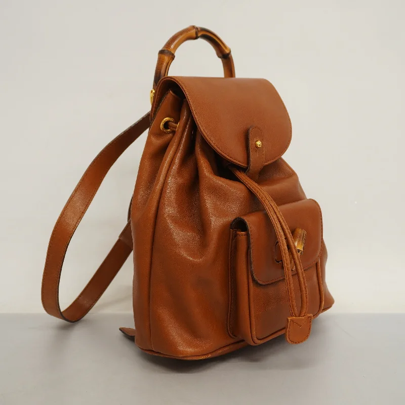 Medium - sized Women Gucci handbags for everyday useGUCCI  Bamboo Rucksack 003 1705 0030 Women's Leather Backpack Brown