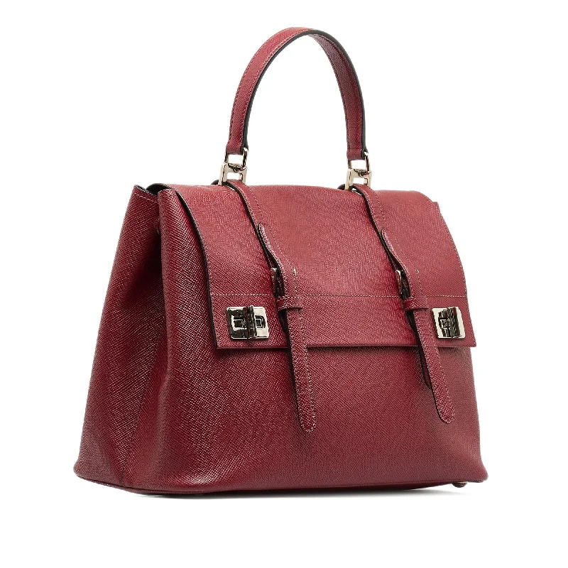 Prada crossbody bags in a vibrant red for a bold fashion statementPrada Saffiano Double Turnlock Satchel (SHG-Lv5SQ0)