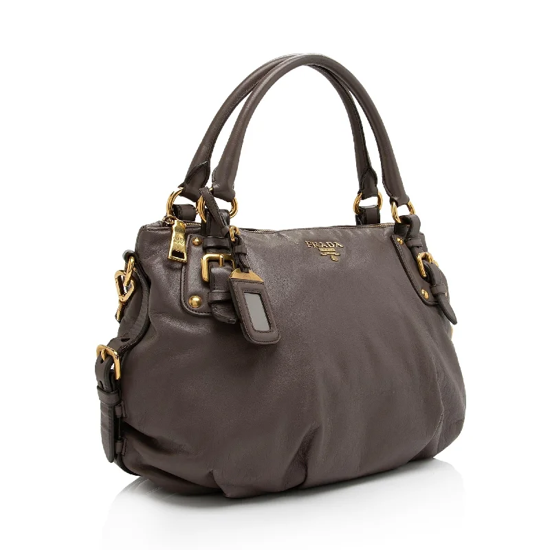 Prada bags with a detachable mirror inside for quick touch - upsPrada Soft Calf Sacca 2 Manici Medium Satchel (SHF-IrfhQZ)