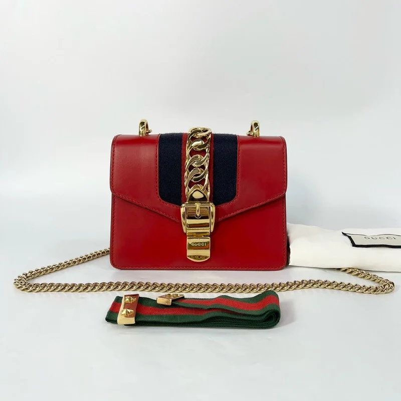 Gucci handbags for women with a beaded trimGucci Sylvie Red Leather Mini Shoulder Bag 20x14cm