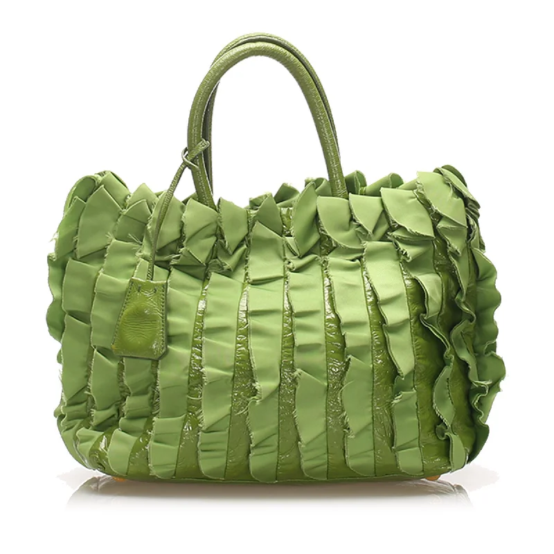 Prada crossbody bags with a woven leather strap for a unique texturePrada Ruffled Tessuto Tote Bag (SHG-14463)