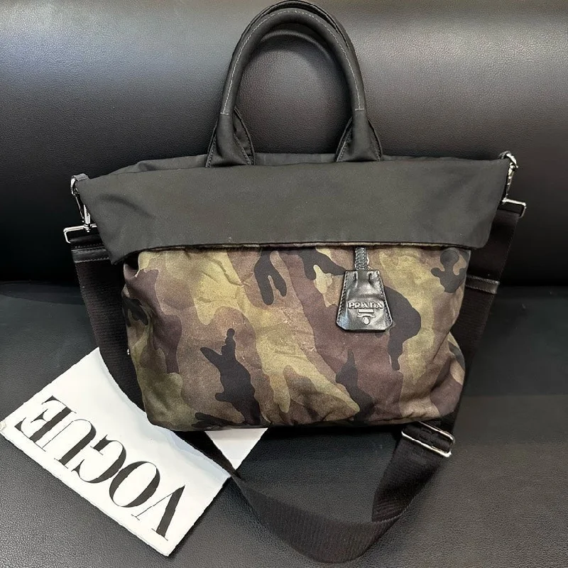 Ladies Prada handbags with a detachable wallet inside for added conveniencePrada Camouflage Nylon Double-Sided Crossbody Bag 25cm