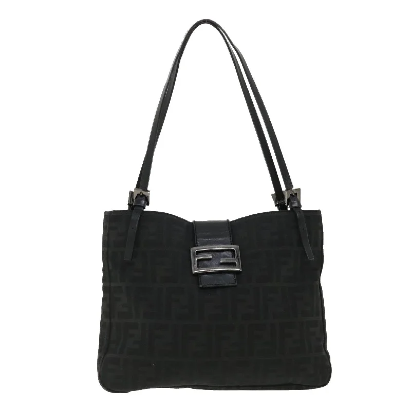 Fendi tote bags with a double - zip closure for enhanced securityFENDI Zucca Canvas Mamma Baguette Shoulder Bag Black  bs2667