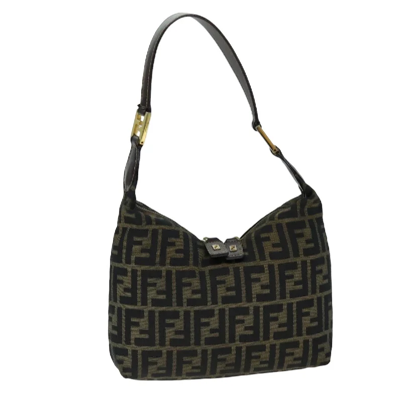 Fendi bags with a detachable mirror inside for quick touch - ups and groomingFENDI Zucca Canvas Hand Bag Black Brown  76007