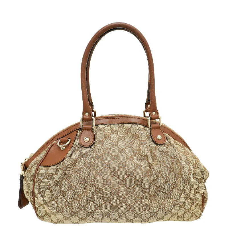 Ladies Gucci shoulder bags with a single - handle designGucci Bicolor GG Sukey Medium Boston Bag