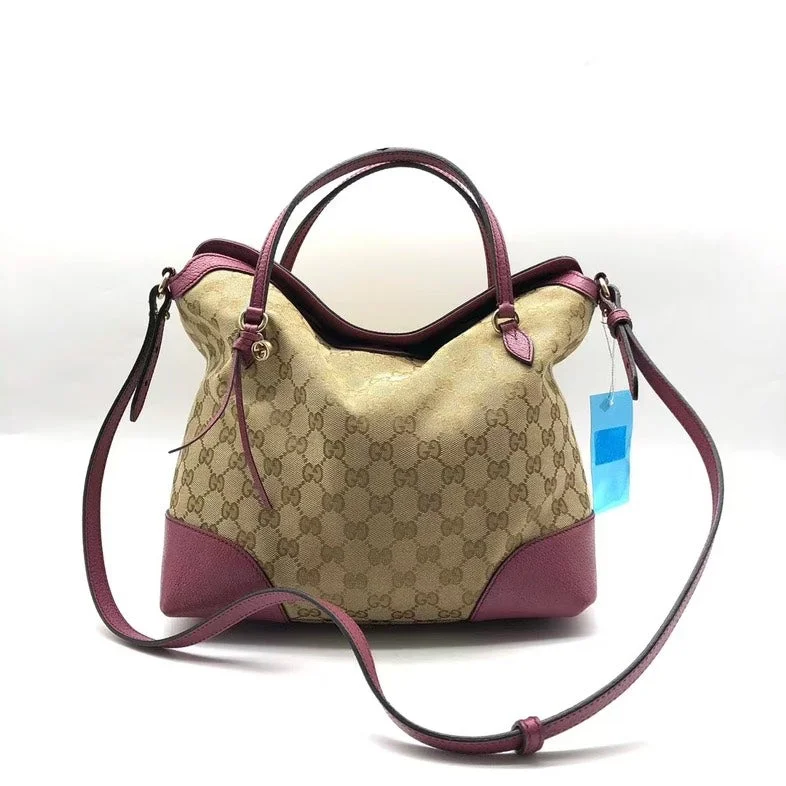 Ladies Gucci Dionysus bags with a chain - link shoulder strapGucci Beige Canvas Pink Leather Two-Way Bag Medium